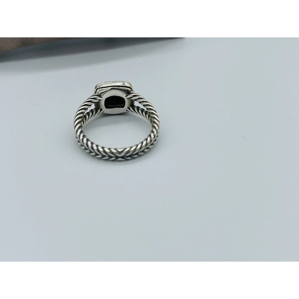 David Yurman Sterling Silver Black Onyx & Diamond Petite Albion Ring Size 7